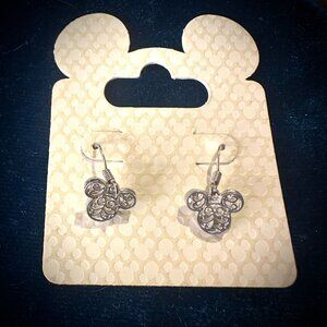 Disney Mickey icon ornate silver-tone dangle earrings